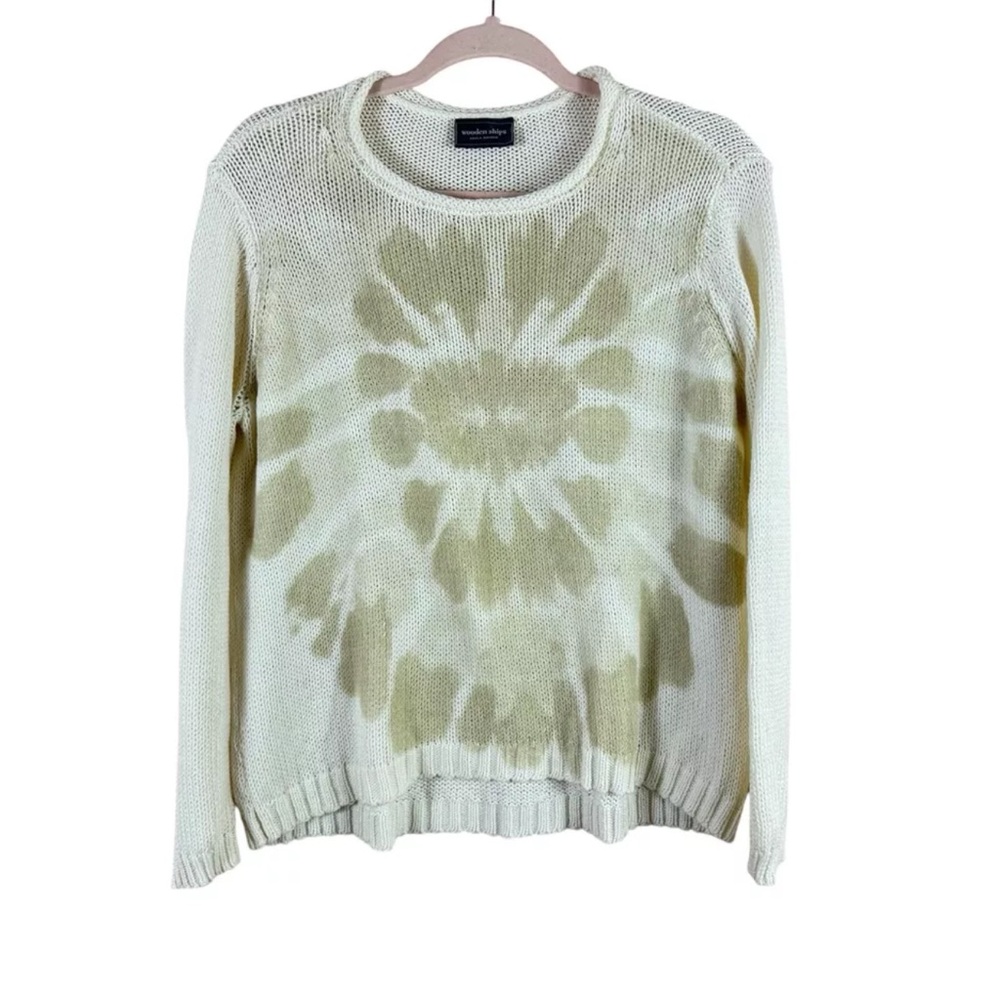 WOODEN SHIPS womens size S/M cream abstract print cotton knit sweater